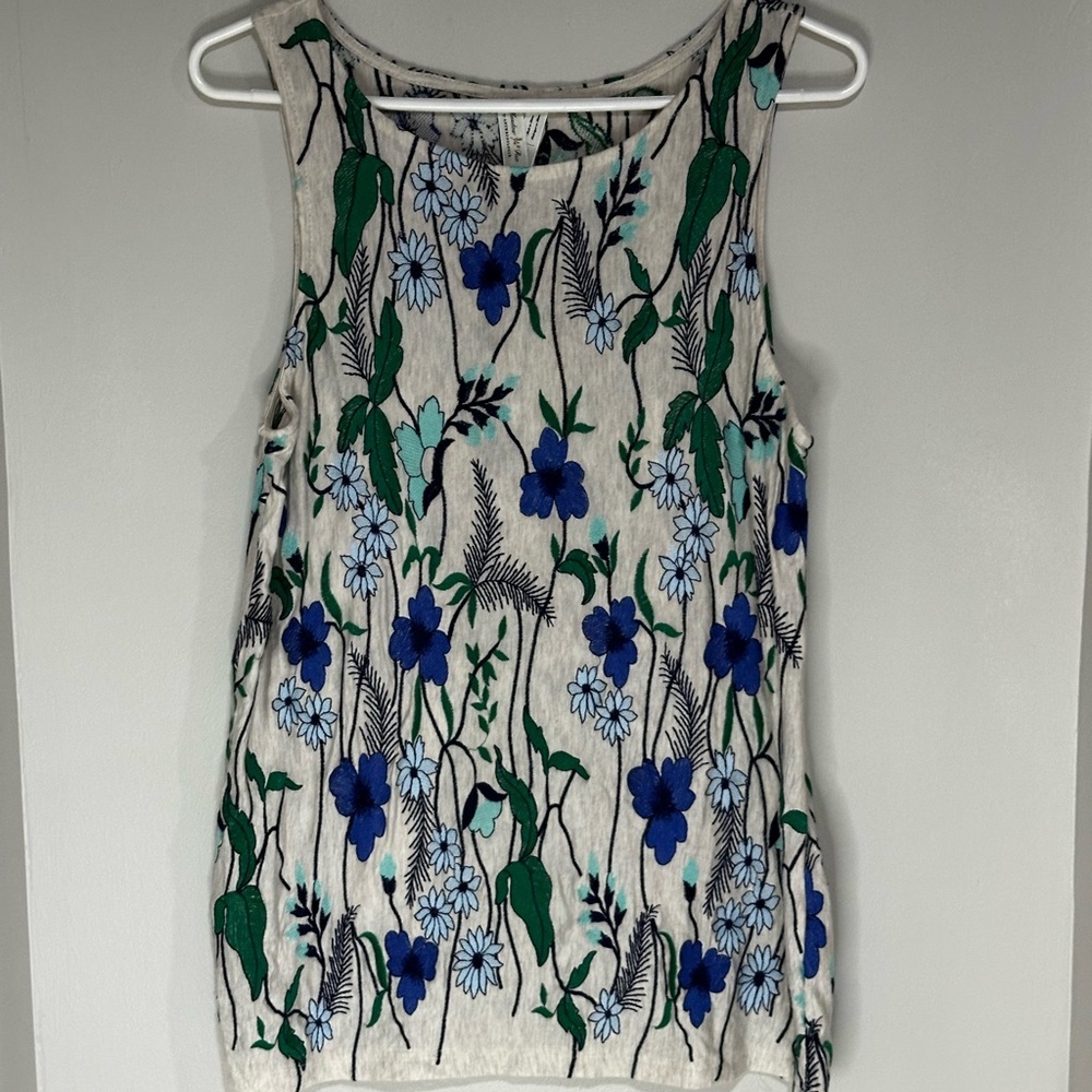 Anthropologie Meadow Rue Floral Tank Top - Blue and Green. Size L.